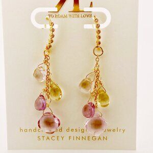 Handmade Amethyst & Lemon Quartz Dangle Earrings – 18K Gold-Plated with CZ Accen